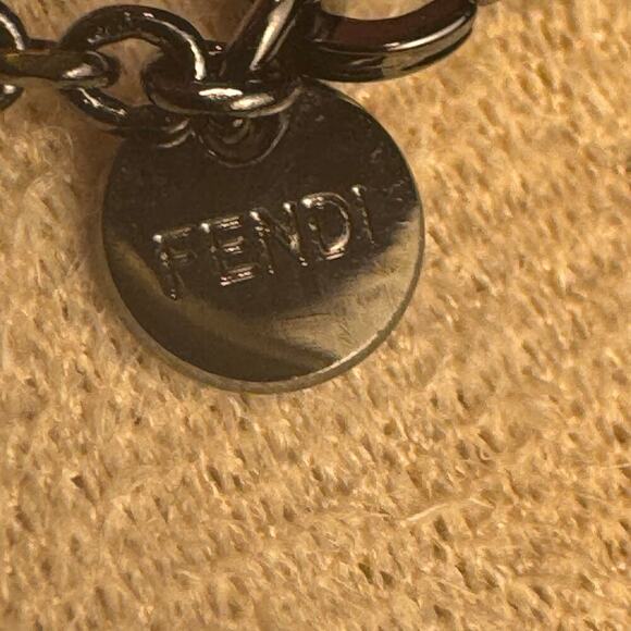 Fendi Logo Pendant Ring Style Necklace Gunmetal Unisex Black Chain Authentic CoA - Picture 4 of 5